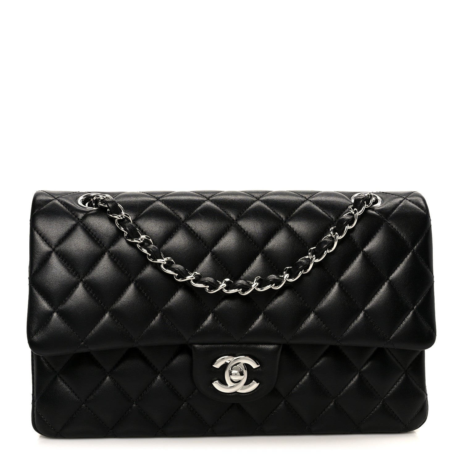 Lambskin Quilted Medium Double Flap Black