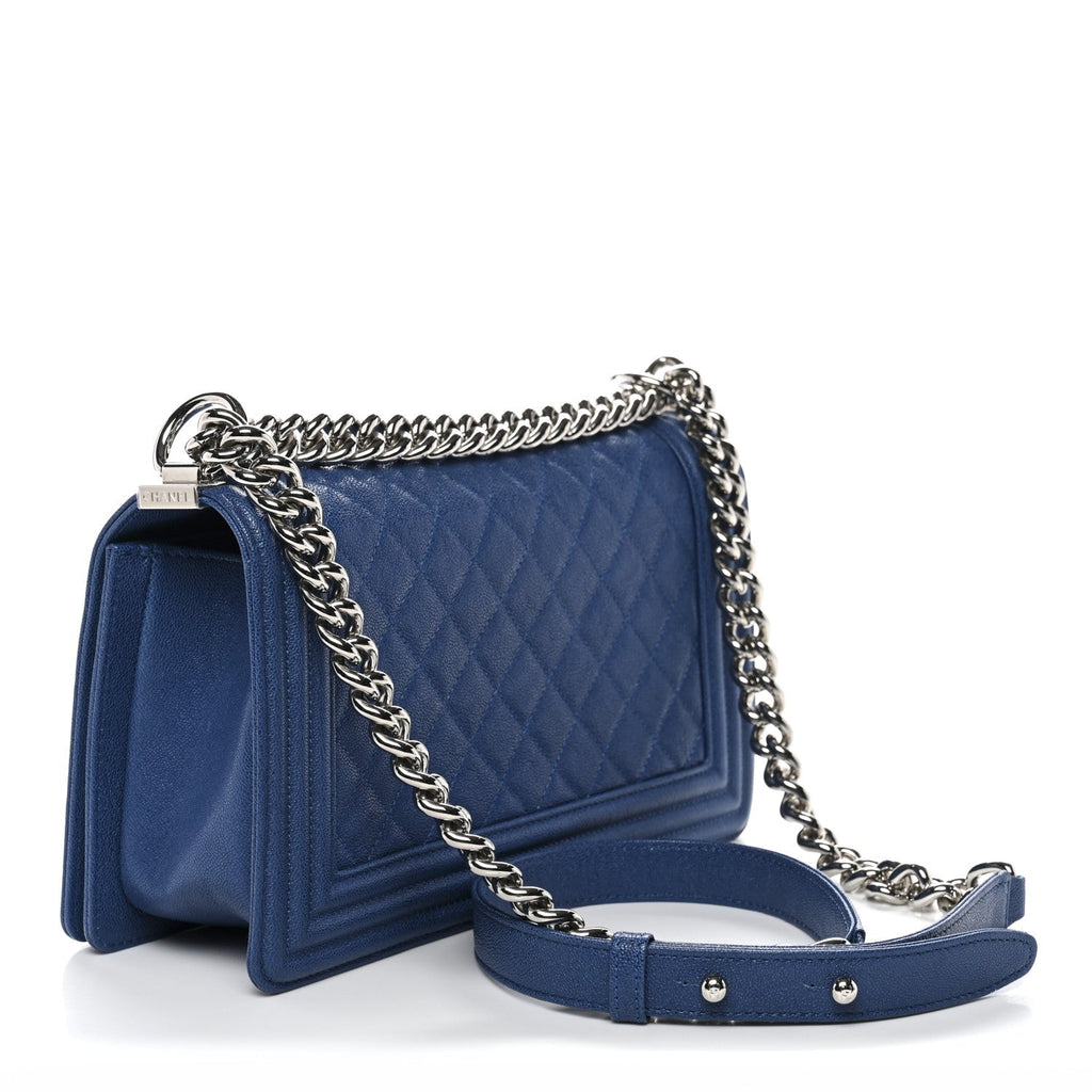 Caviar Quilted Medium Boy Flap Dark Blue