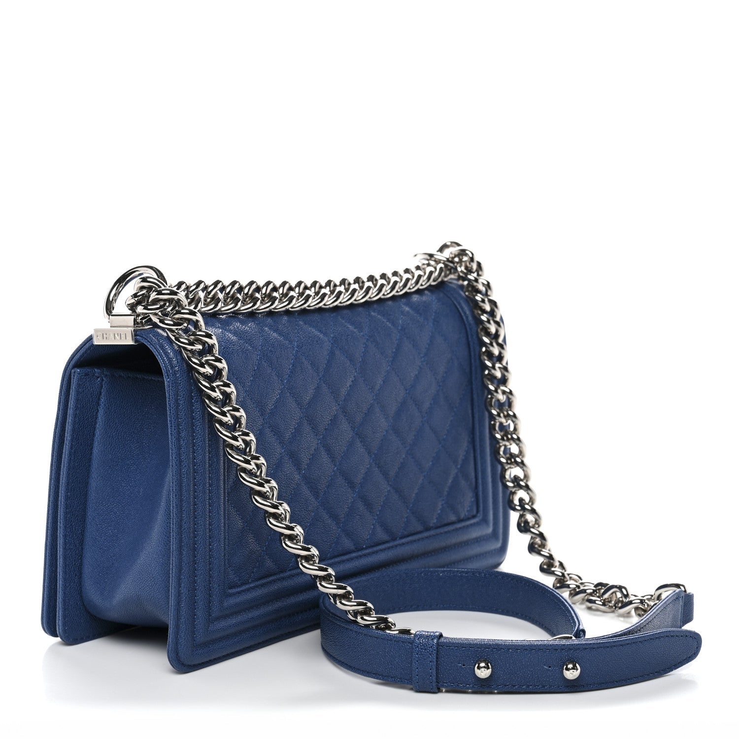 Caviar Quilted Medium Boy Flap Dark Blue