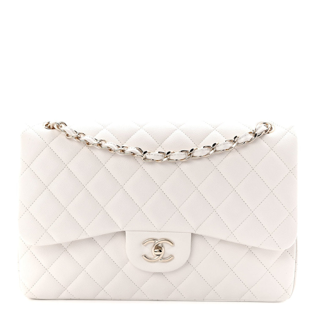 Caviar Quilted Jumbo Double Flap White