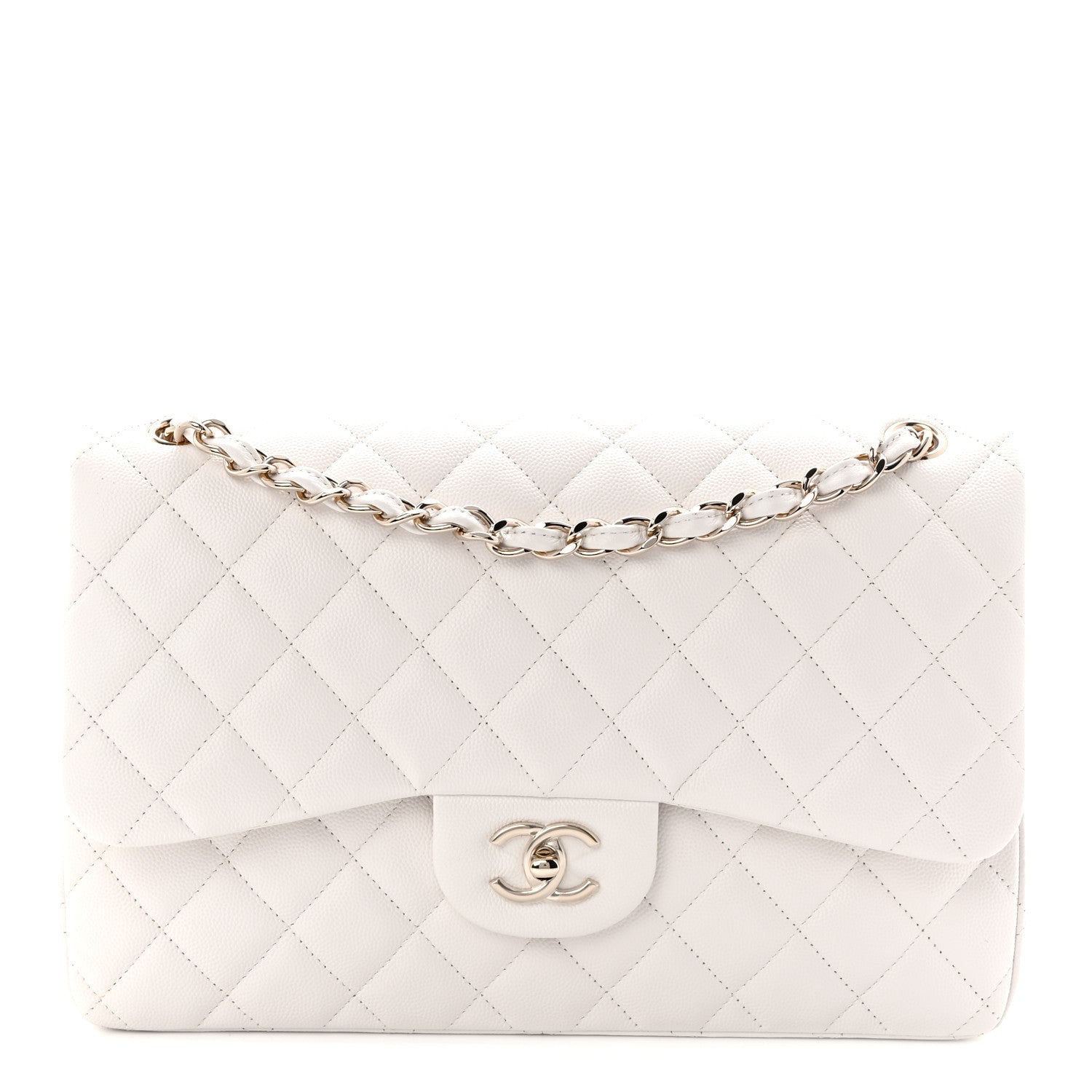 Caviar Quilted Jumbo Double Flap White