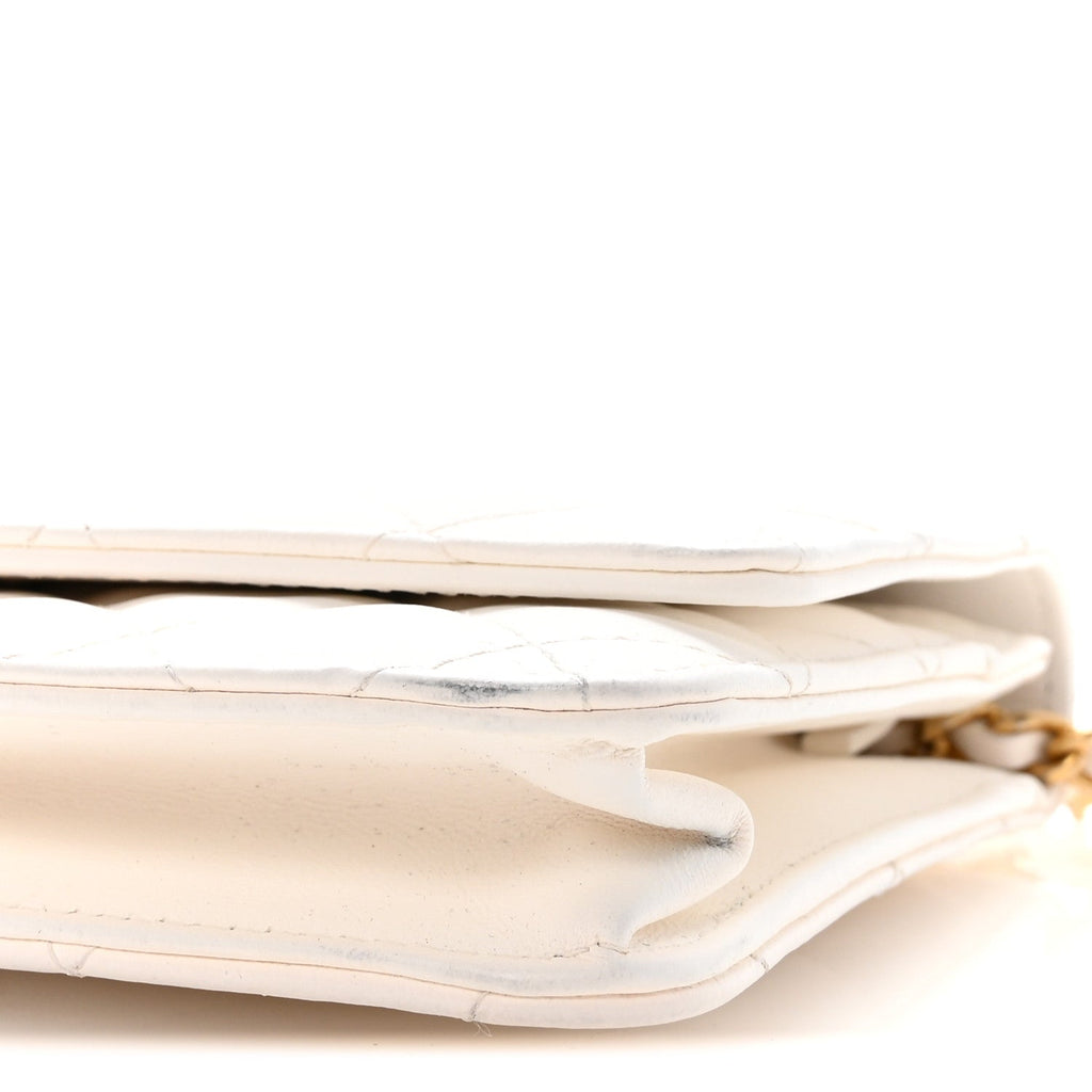 Lambskin Quilted Romance Wallet On Chain WOC White