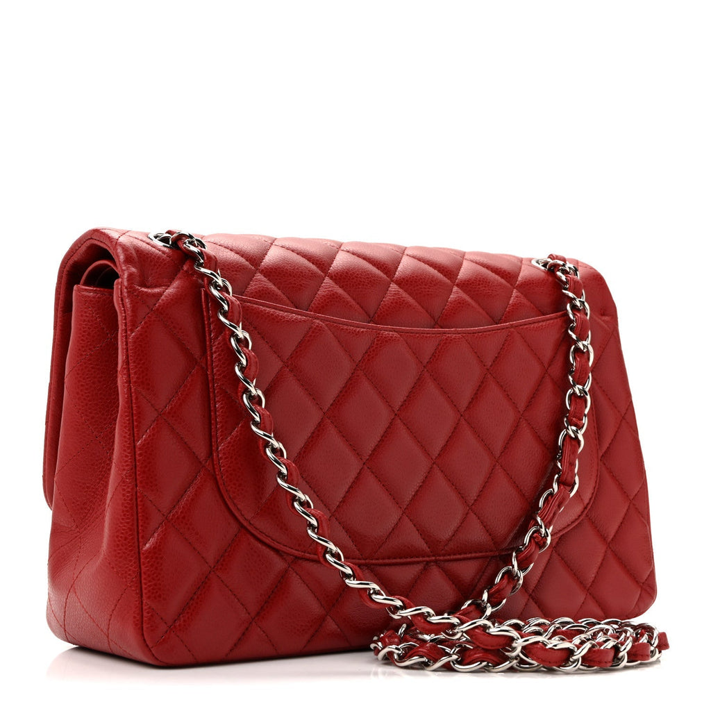 Caviar Quilted Jumbo Double Flap Dark Red