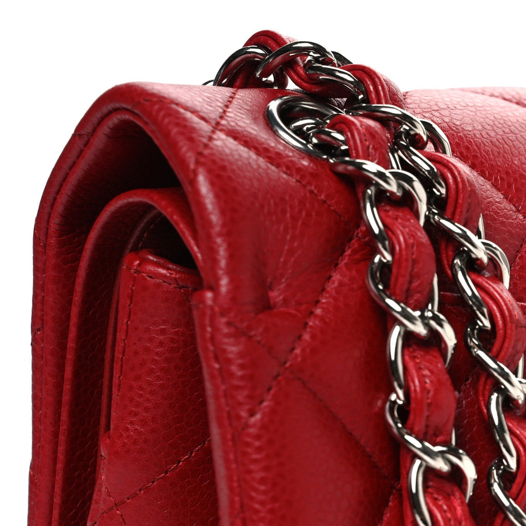 Caviar Quilted Jumbo Double Flap Dark Red