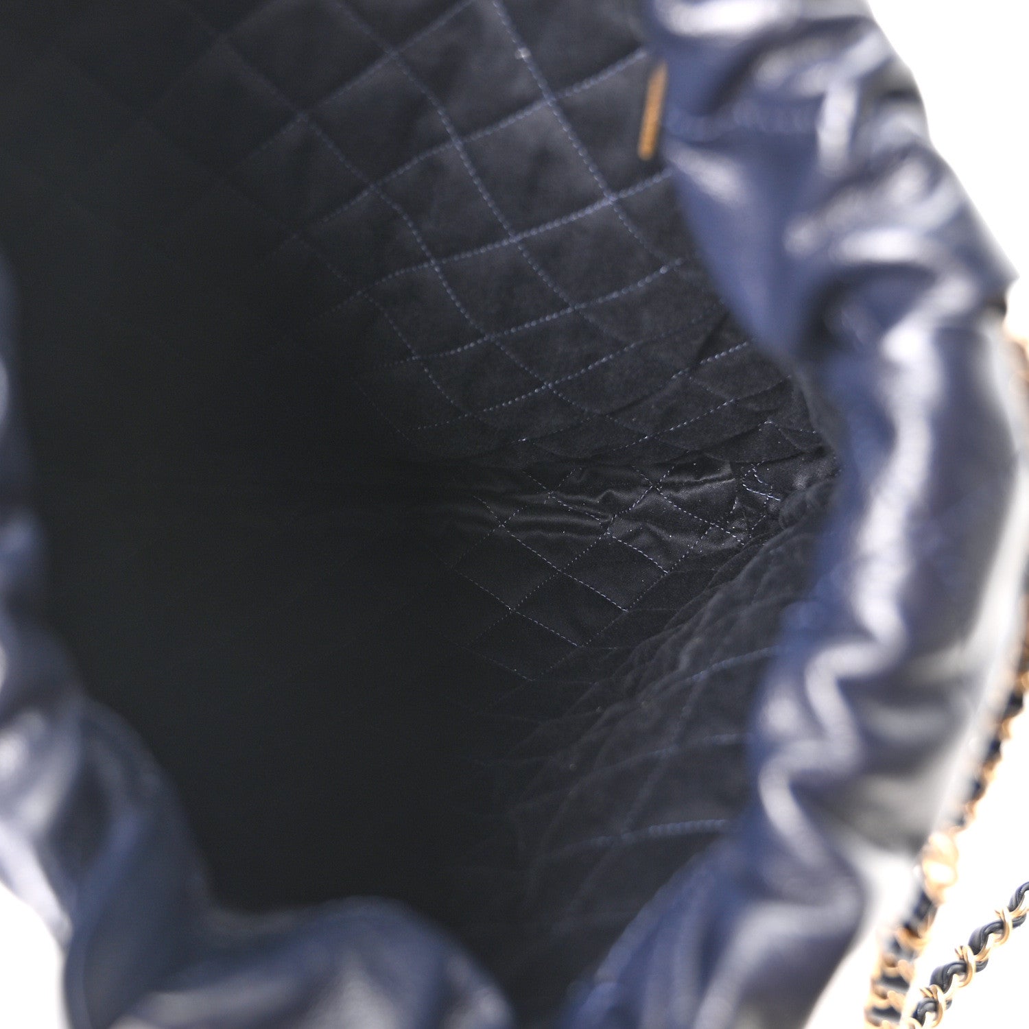Shiny Calfskin Quilted Chanel 22 Backpack Dark Blue