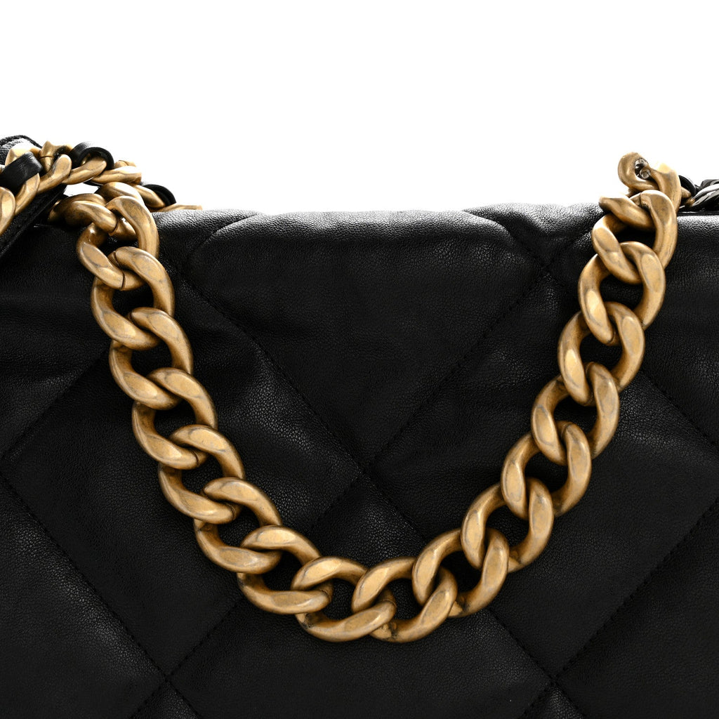 Goatskin Quilted Maxi Chanel 19 Flap Black