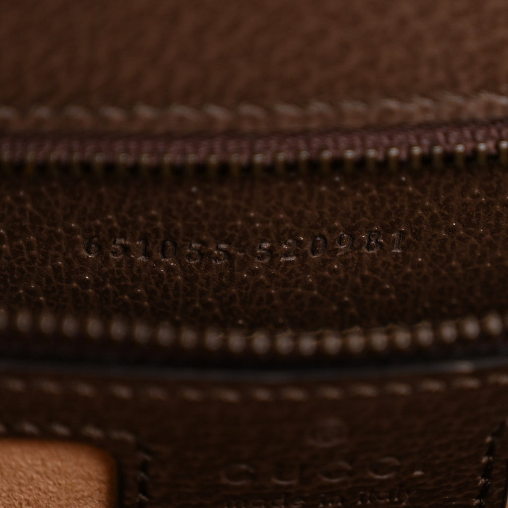 GG Supreme Monogram Textured Dollar Calfskin Web Small Ophidia Padlock Top Handle Bag Beige Ebony New Acero