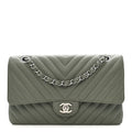 Caviar Chevron Quilted Medium Double Flap  Green