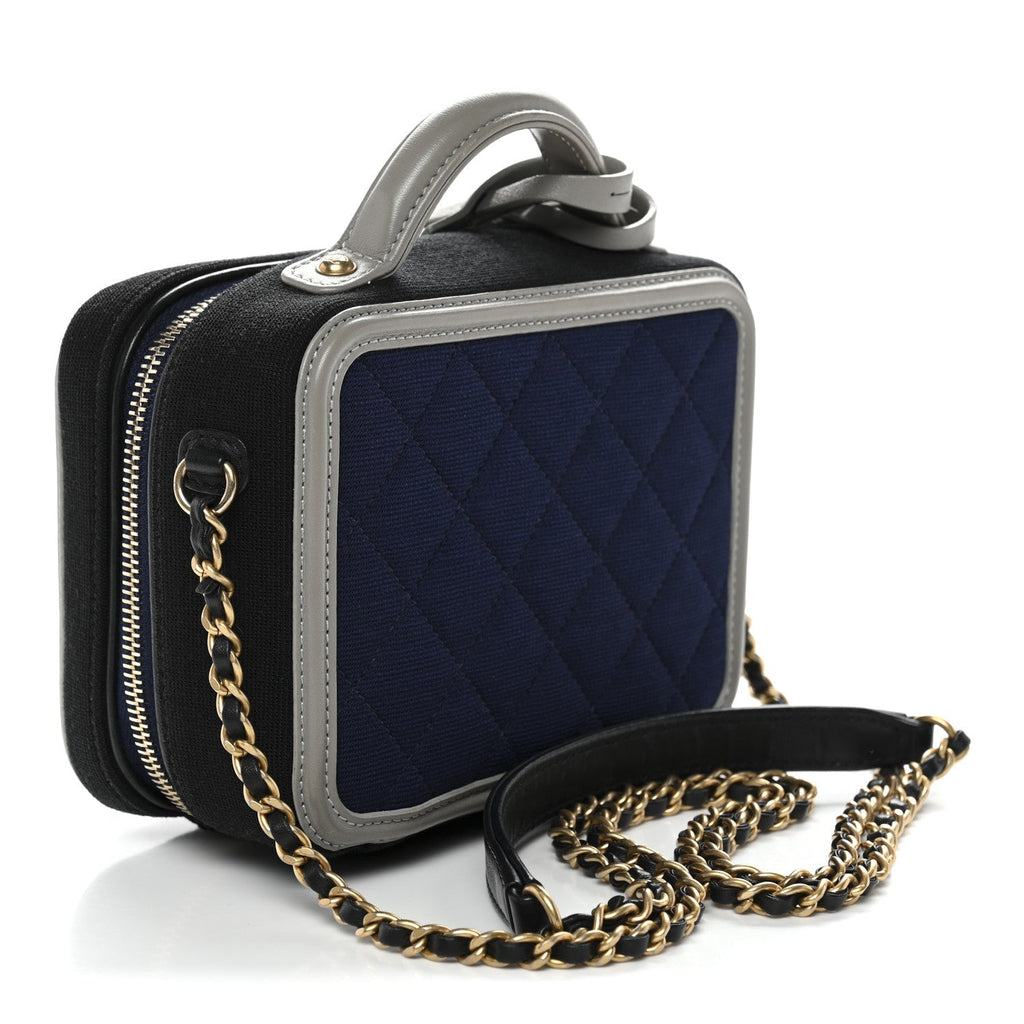 Jersey Quilted Small CC Filigree Vanity Case Blue Black Grey