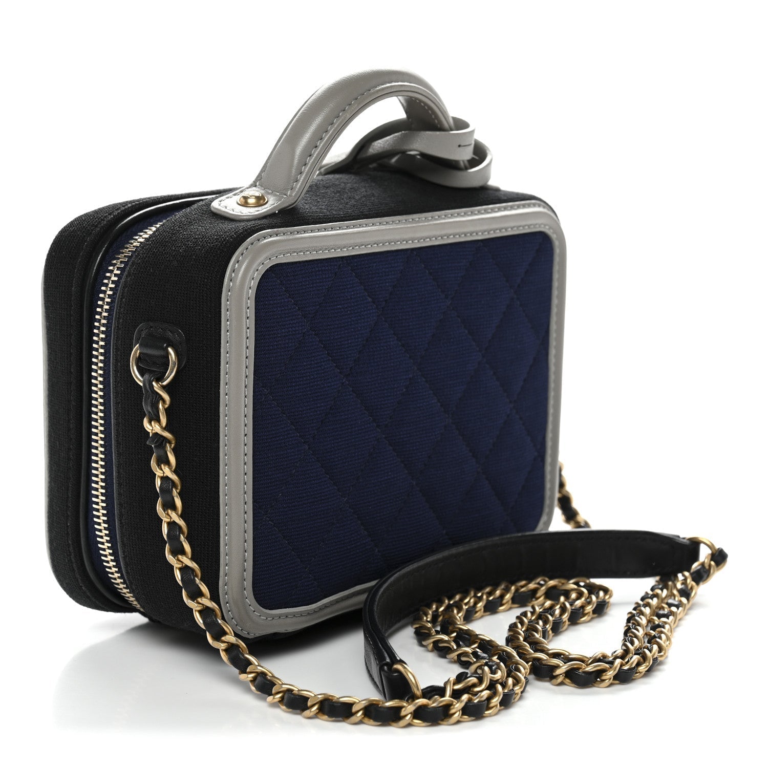 Jersey Quilted Small CC Filigree Vanity Case Blue Black Grey