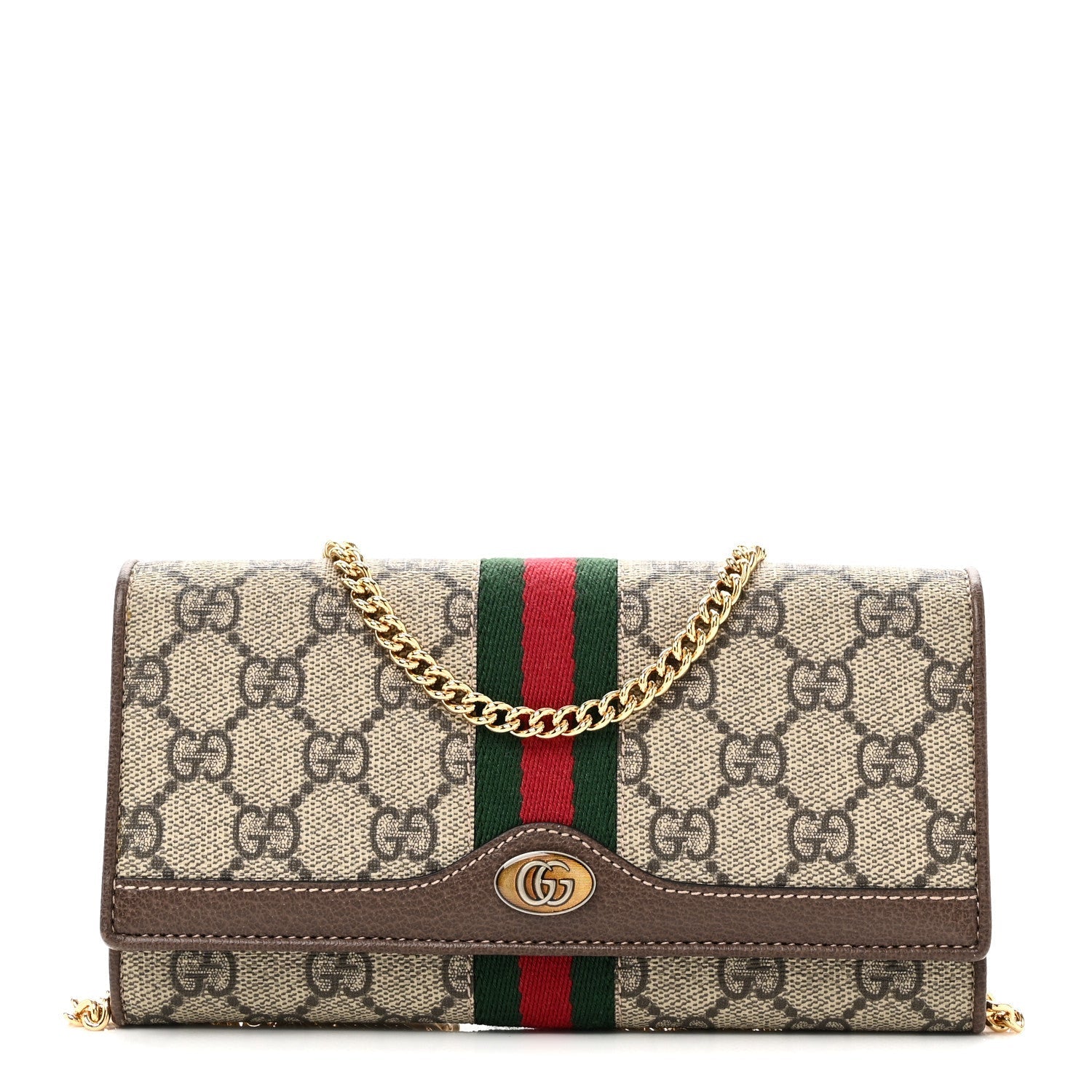 GG Supreme Monogram Web Ophidia Wallet On Chain Brown