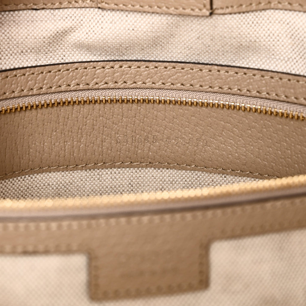 GG Supreme Monogram Textured Dollar Calfskin Web Medium Ophidia Shopping Tote Beige Mystic White Oatmeal