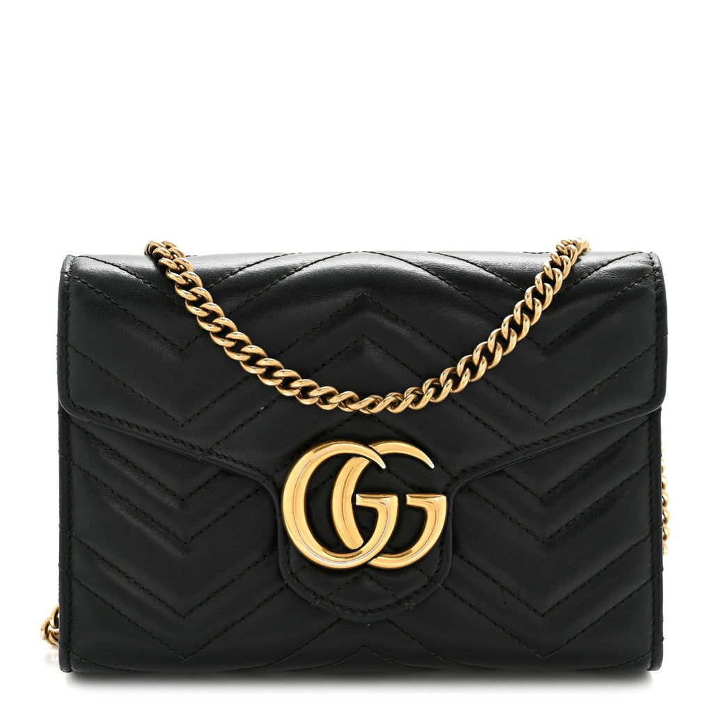Calfskin Matelasse GG Marmont Chain Wallet Black