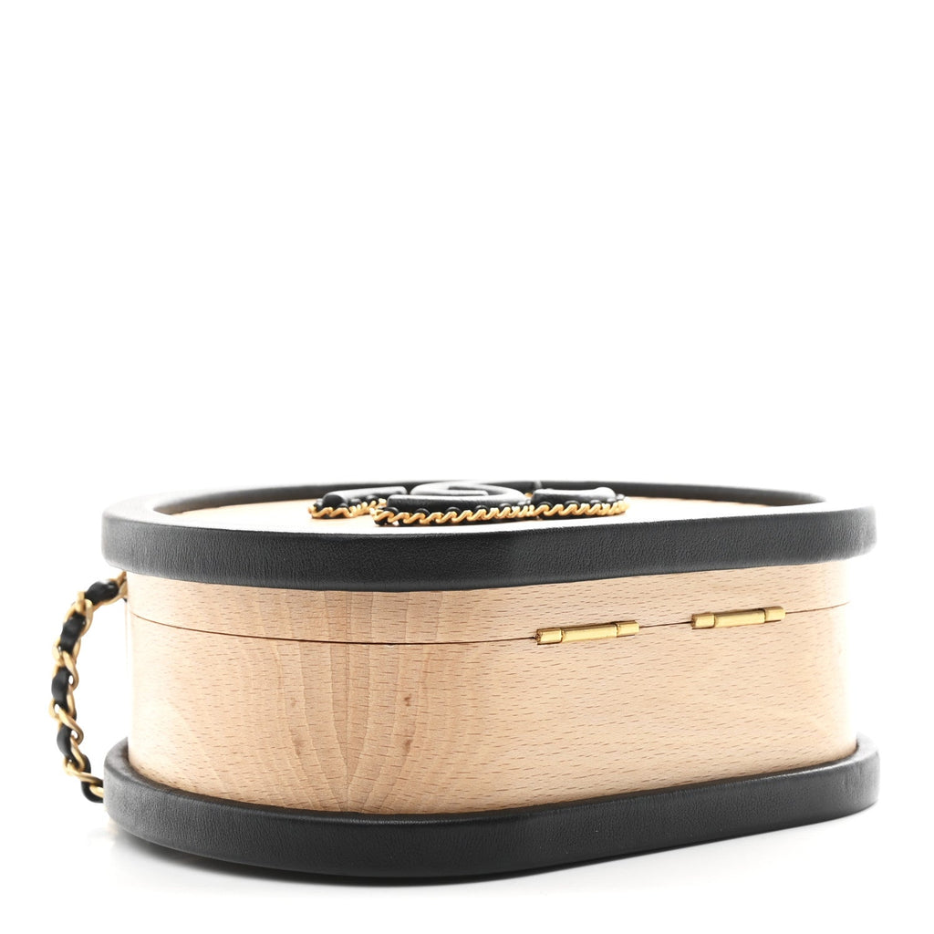 Beech Wood Lambskin Round CC Vanity Case Black