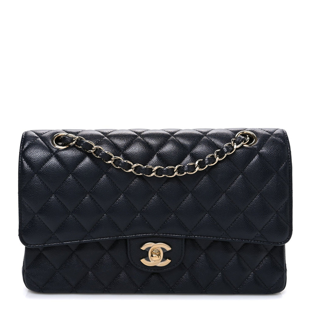 Caviar Quilted Medium Double Flap Navy