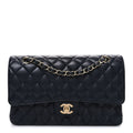 Caviar Quilted Medium Double Flap Navy