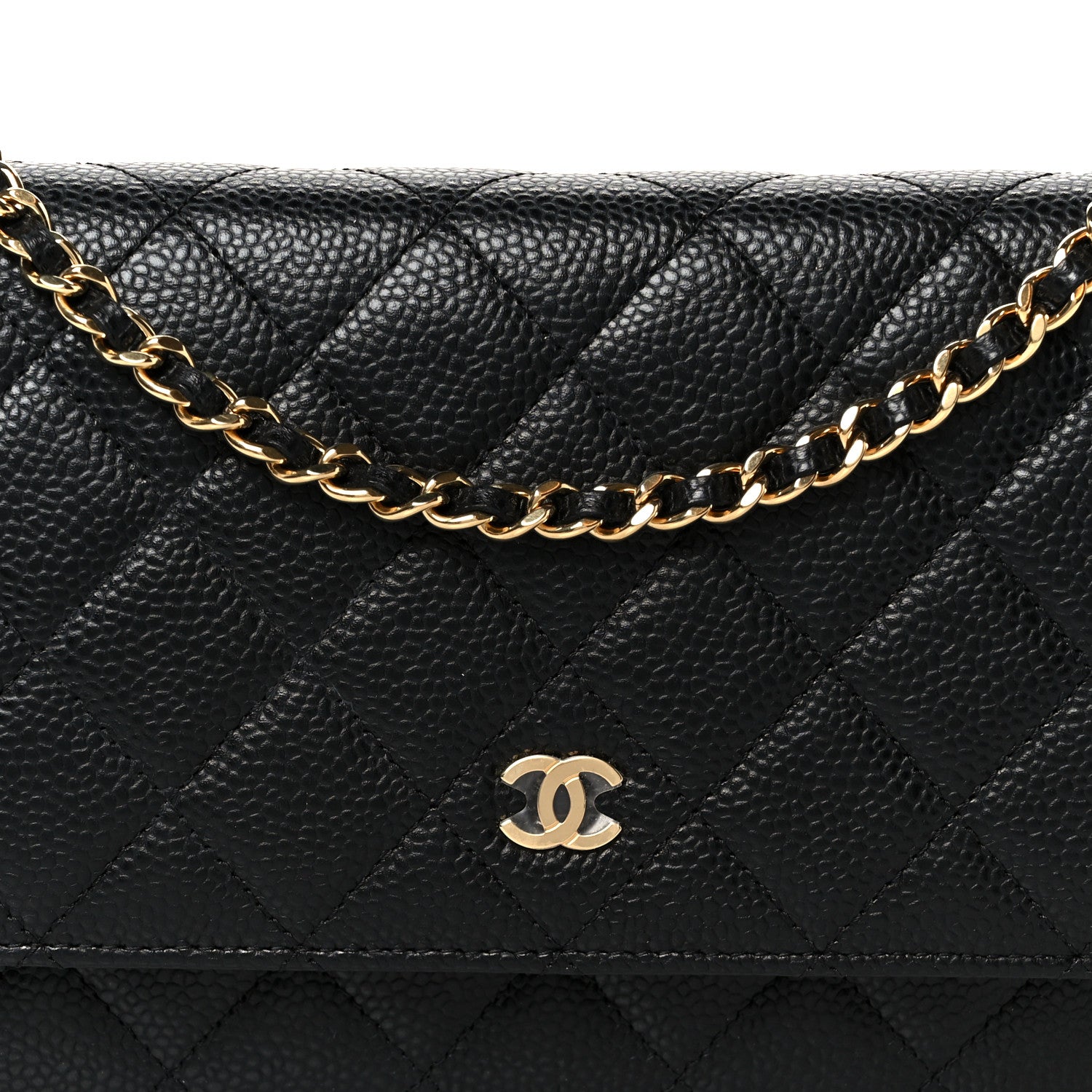 Caviar Quilted Wallet on Chain WOC Black