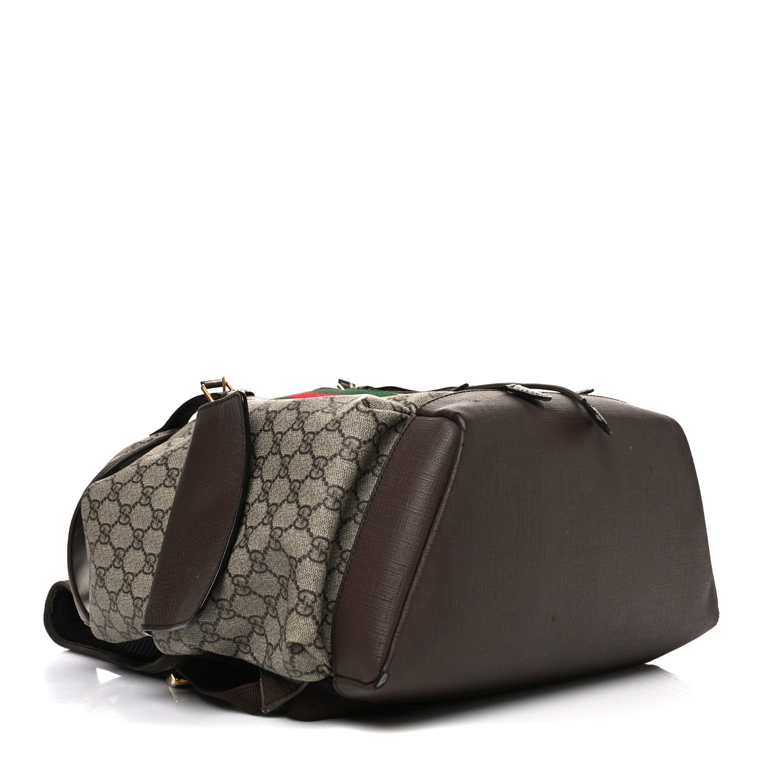 GG Supreme Monogram Medium Ophidia Double Buckle Backpack Brown