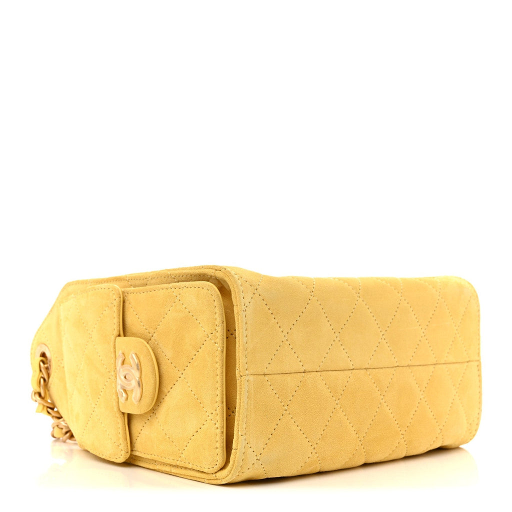 Suede Quilted Mini Chanel 25 Handbag Yellow