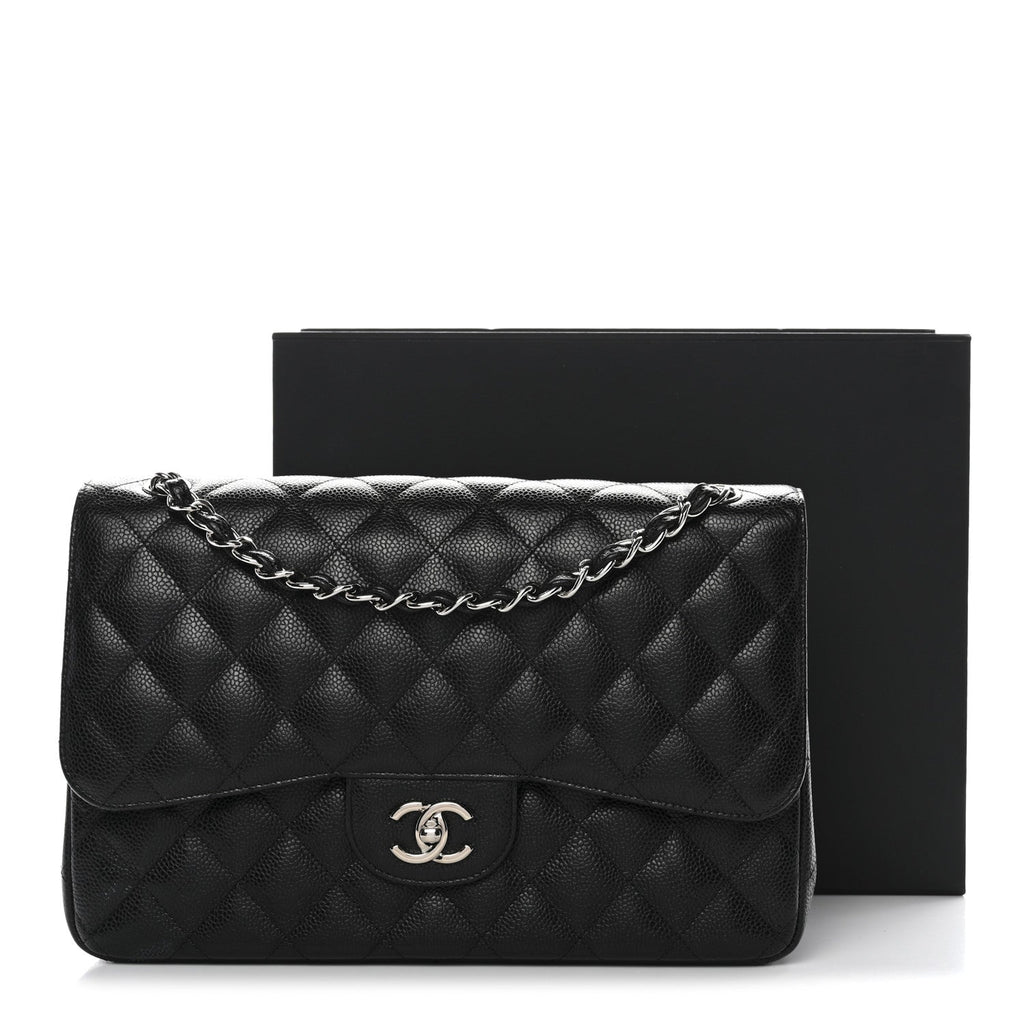 Caviar Quilted Jumbo Double Flap Black