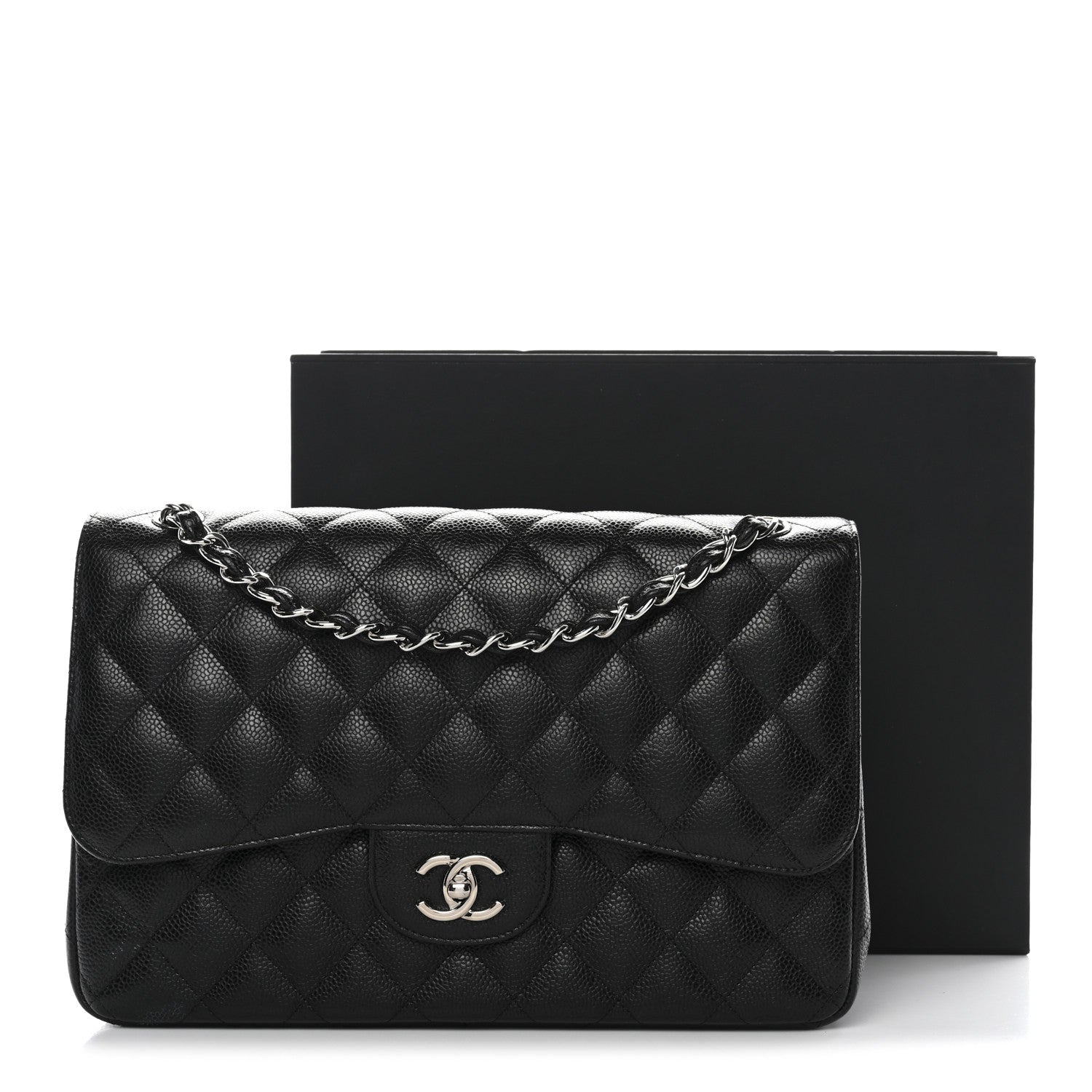 Caviar Quilted Jumbo Double Flap Black