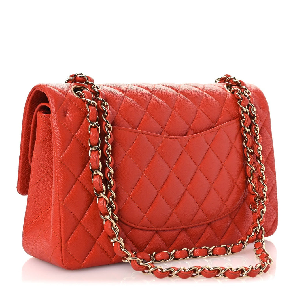 Caviar Quilted Medium Double Flap Light Red