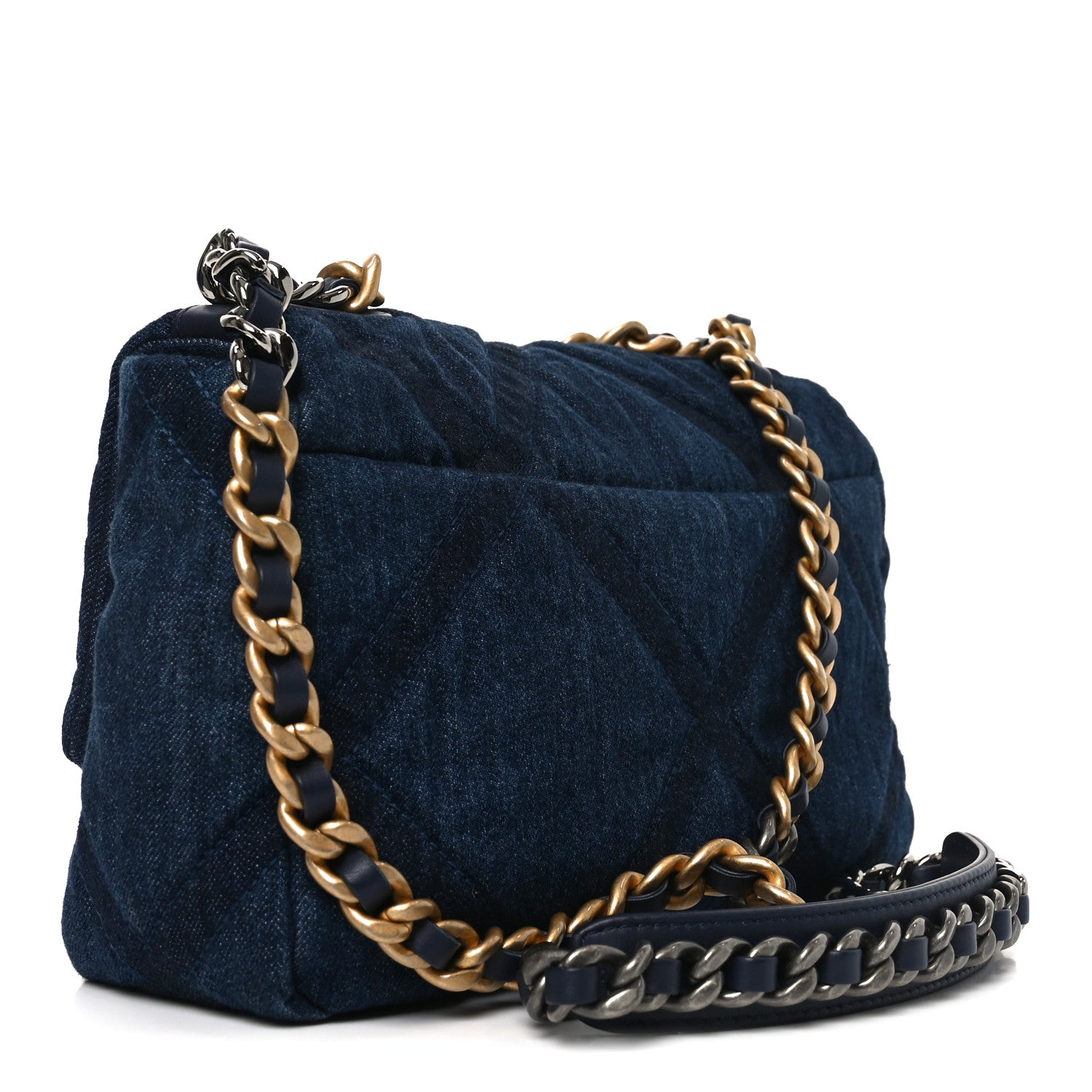 Denim Quilted Medium Chanel 19 Flap Blue
