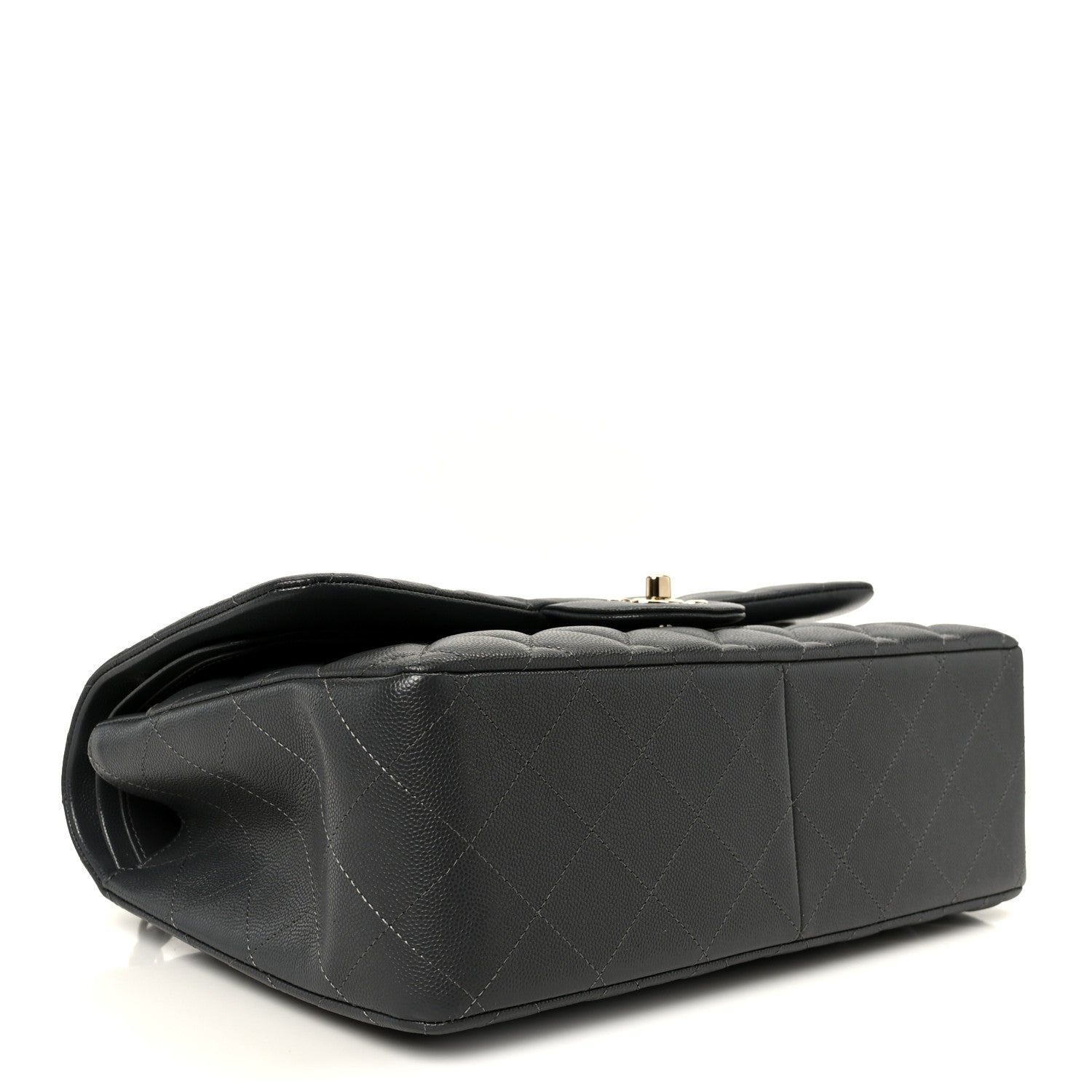 Caviar Quilted Jumbo Double Flap Dark Grey