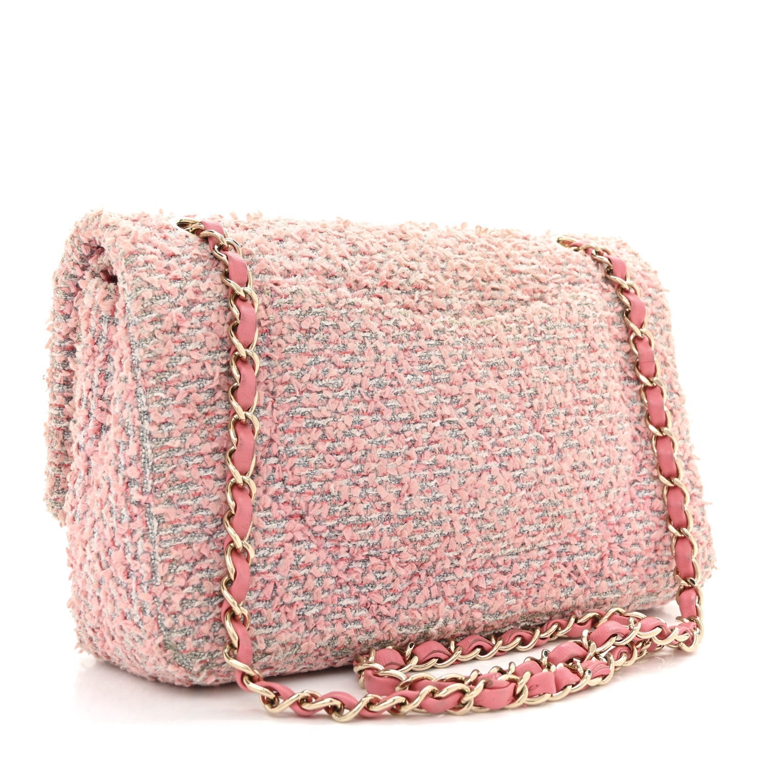 Tweed Medium Double Flap Pink