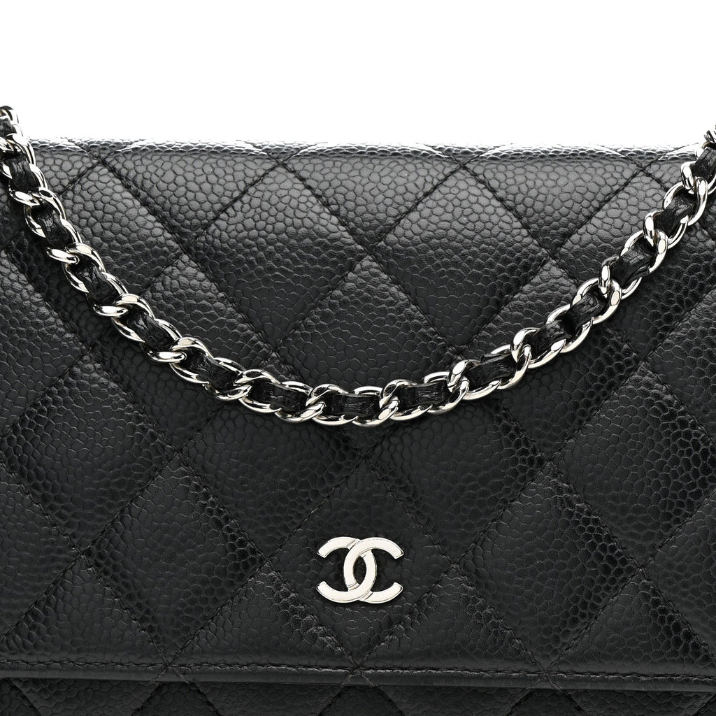 Caviar Quilted Wallet on Chain WOC Black