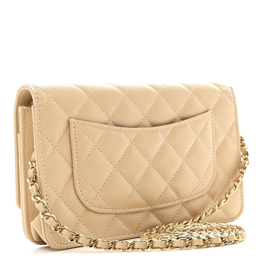 Caviar Quilted Wallet on Chain WOC Beige
