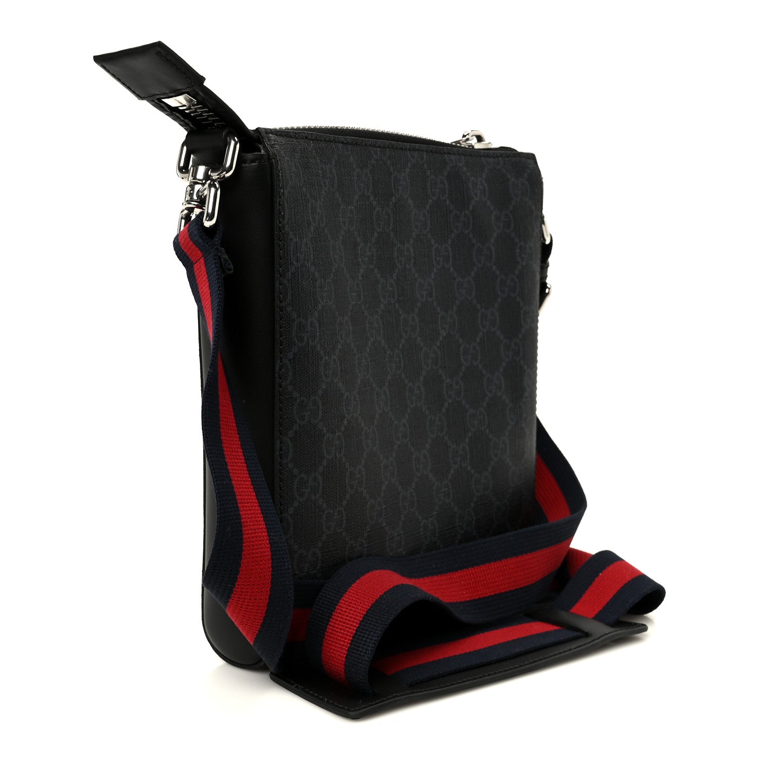 GG Supreme Monogram Web Small Flat Messenger Bag Black Grey