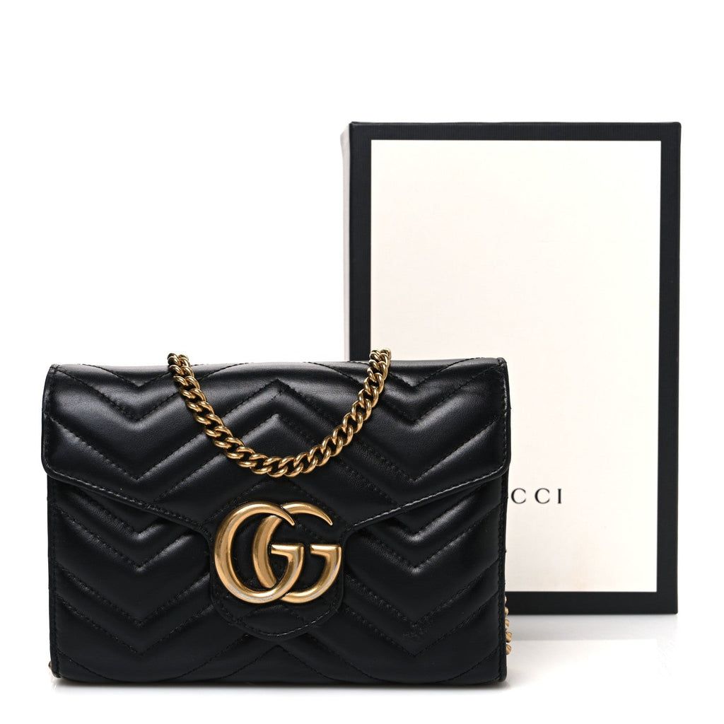 Calfskin Matelasse GG Marmont Chain Wallet Black
