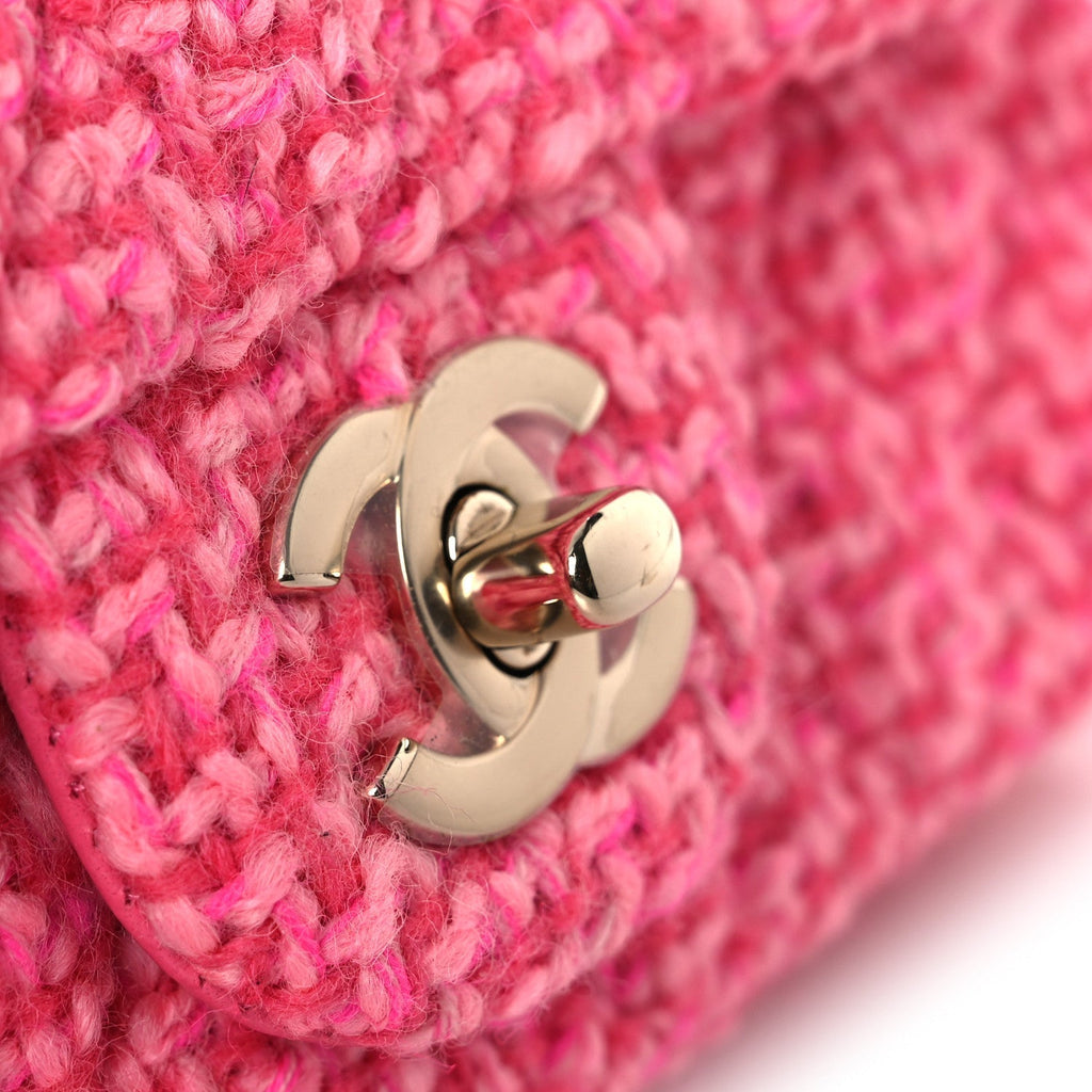 Wool Tweed Quilted Mini Rectangular Flap Dark Pink Fuchsia