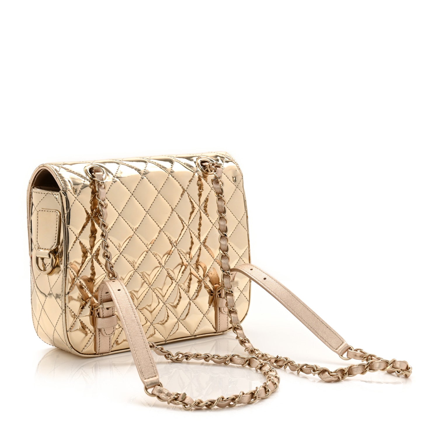Mirror Calfskin Metallic Calfskin Quilted Hollywood Boulevard Backpack With Coin Purse Gold