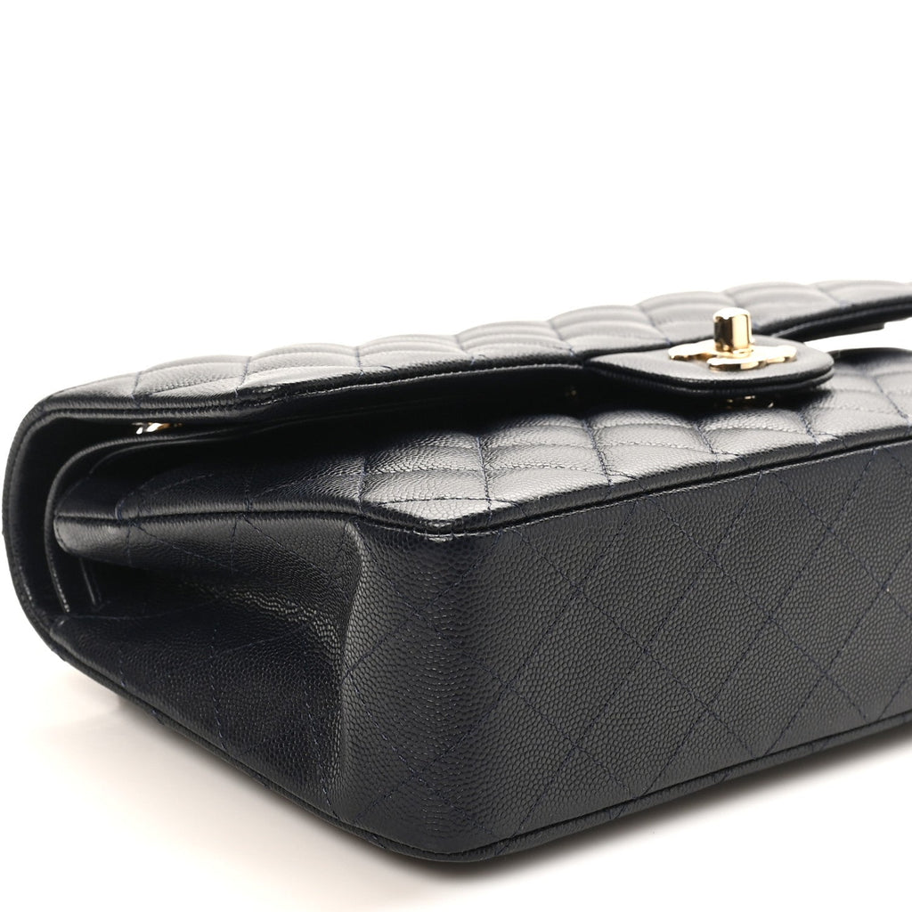 Caviar Quilted Medium Double Flap Navy