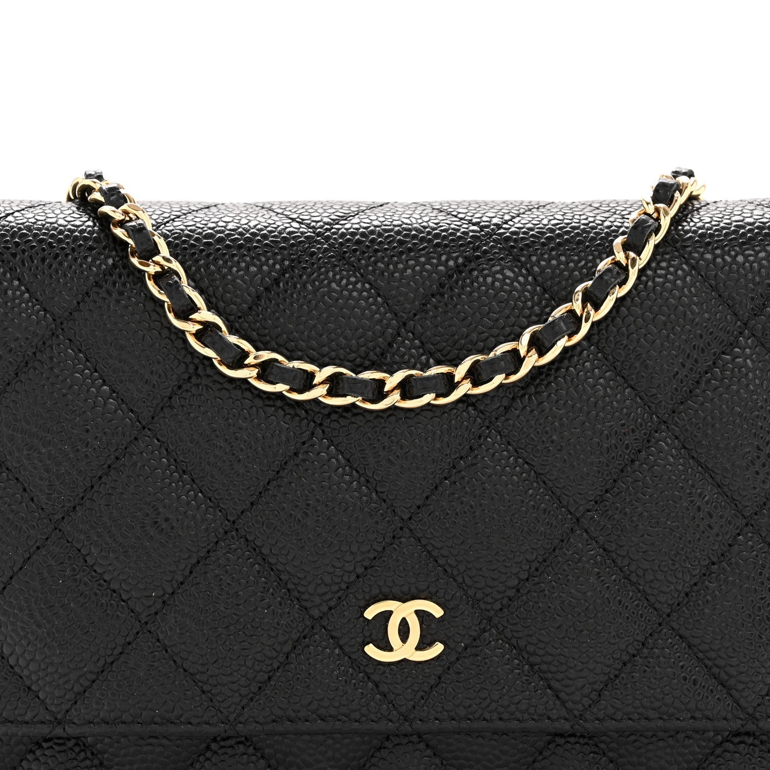 Caviar Quilted Wallet on Chain WOC Black