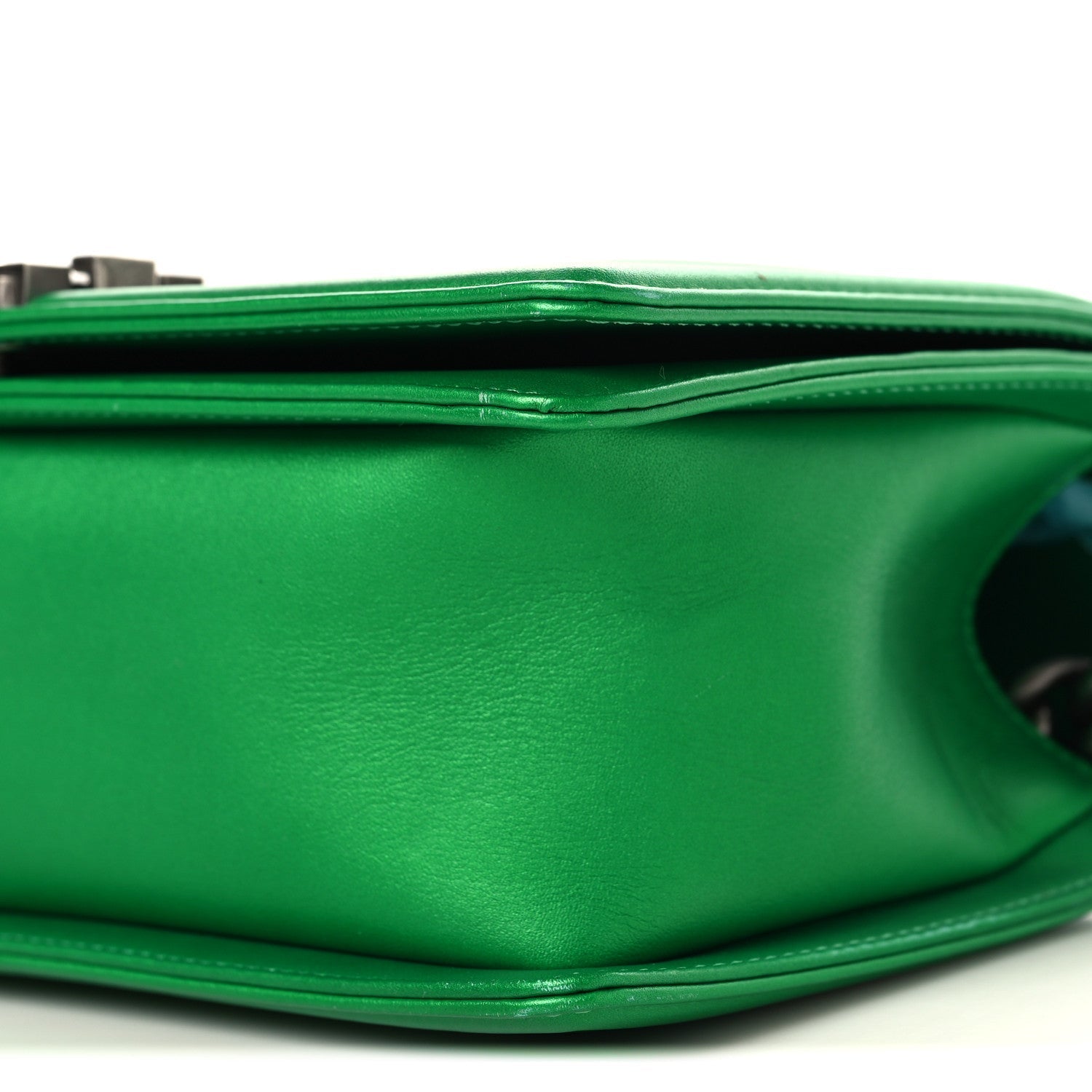 Metallic Calfskin Quilted Medium Boy Flap Green