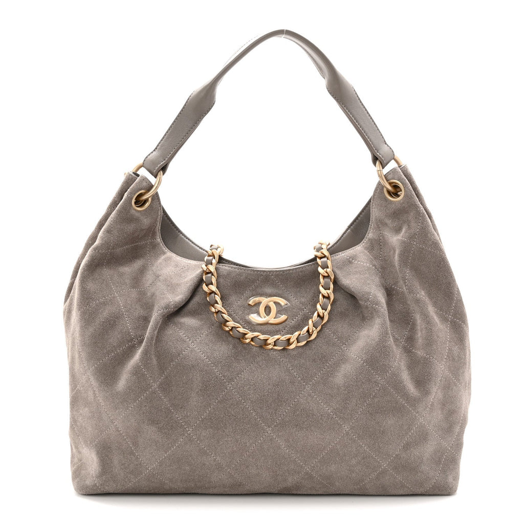 Suede Quilted Large Hobo Dark Grey