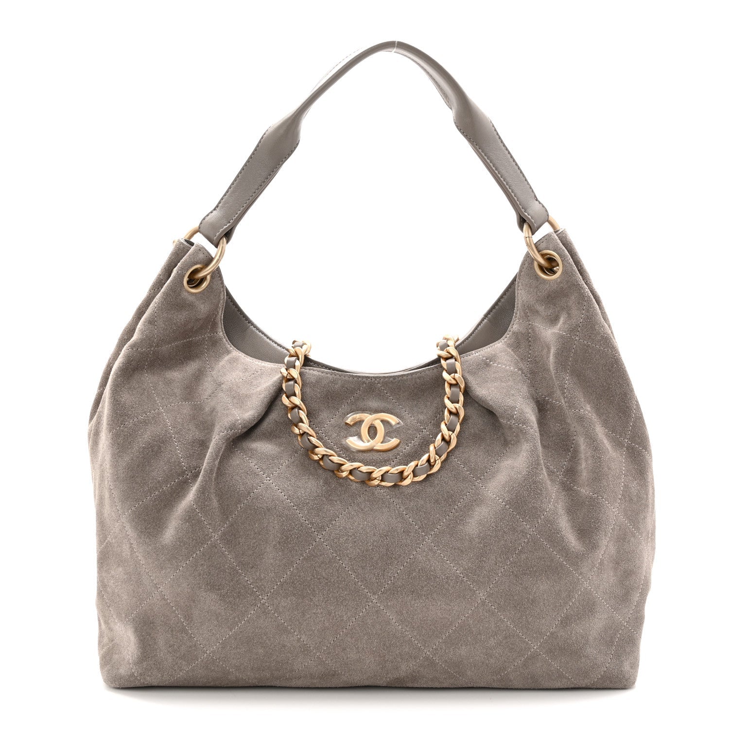 Suede Quilted Large Hobo Dark Grey