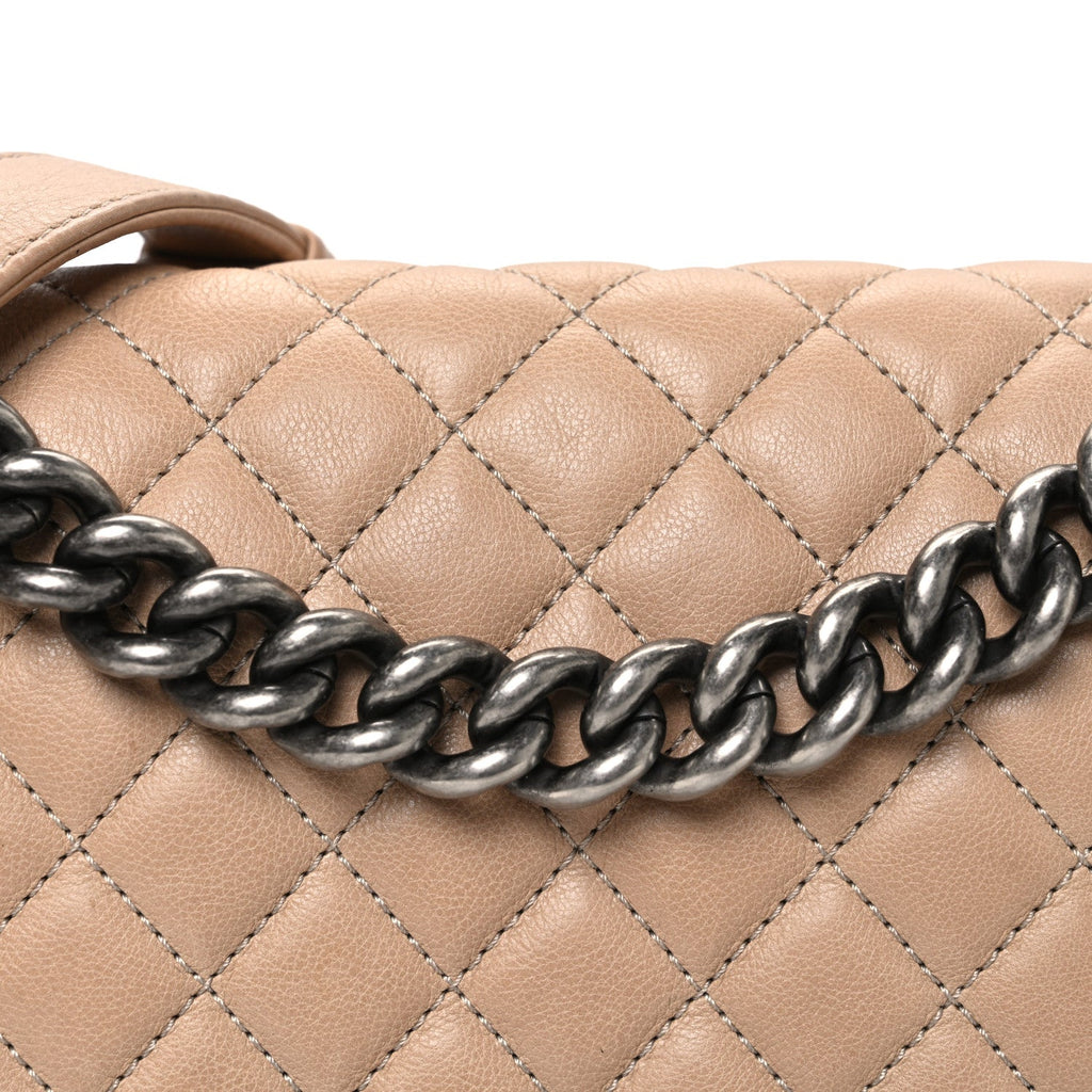 Lambskin Quilted Medium Boy Flap Beige