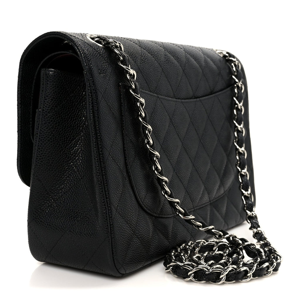 Caviar Quilted Jumbo Double Flap Black
