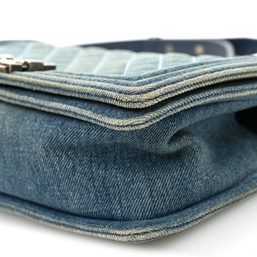 Denim Quilted Medium Boy Flap Blue