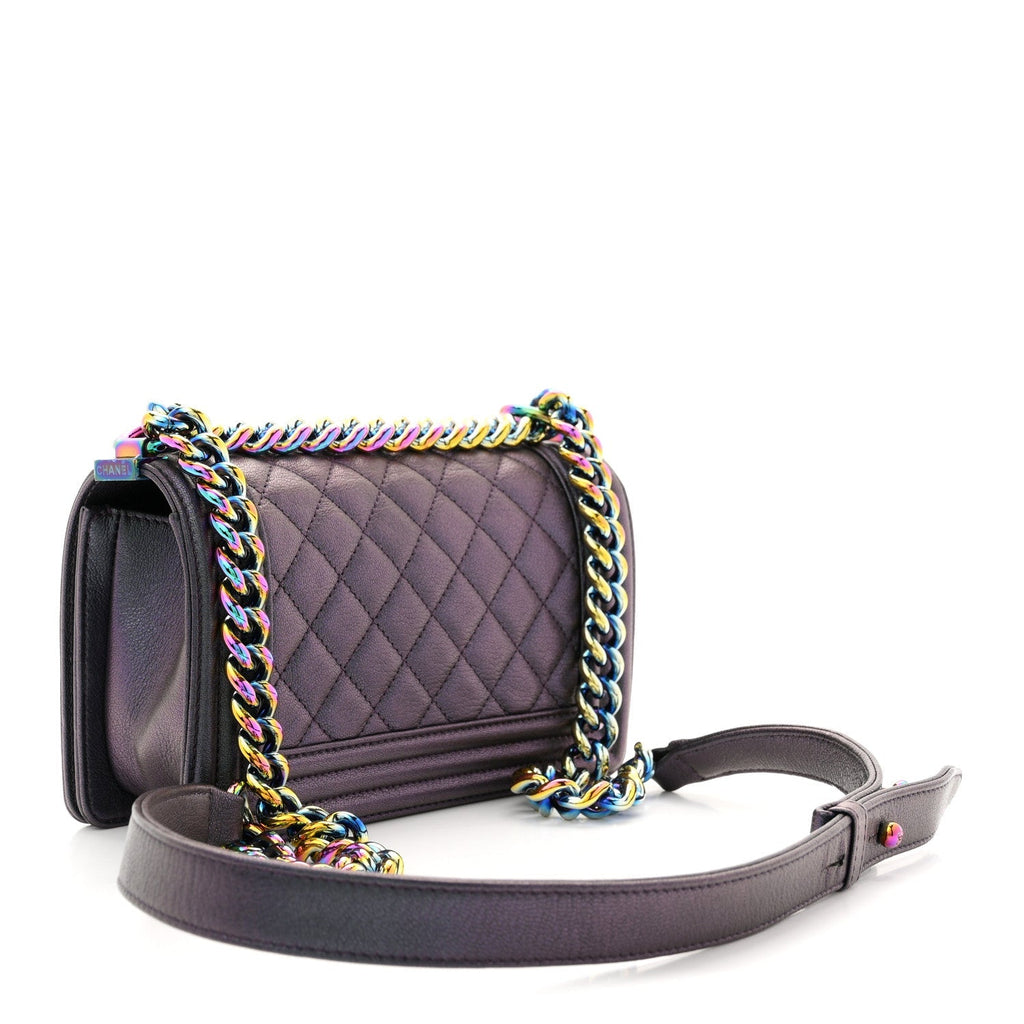 Iridescent Goatskin Quilted Small Boy Flap Purple