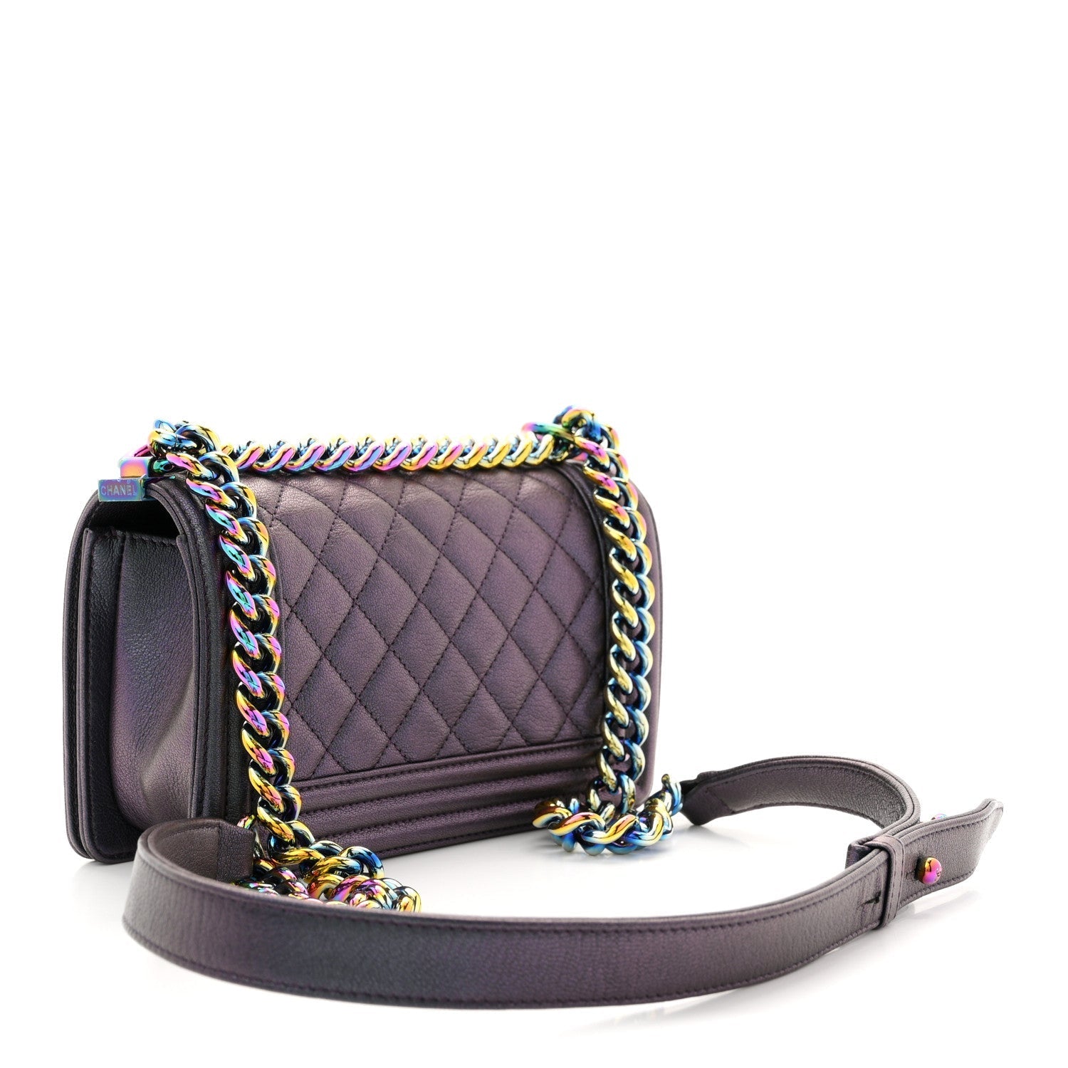 Iridescent Goatskin Quilted Small Boy Flap Purple