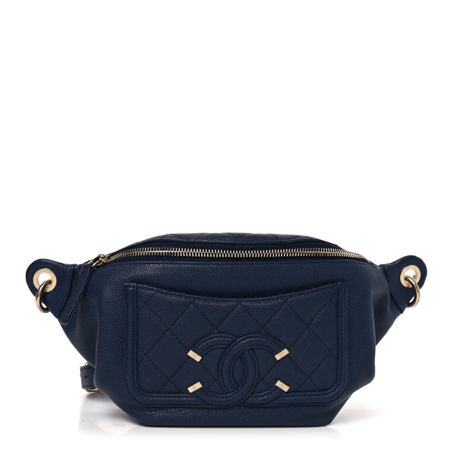 Caviar Quilted Filigree Waist Bag Blue
