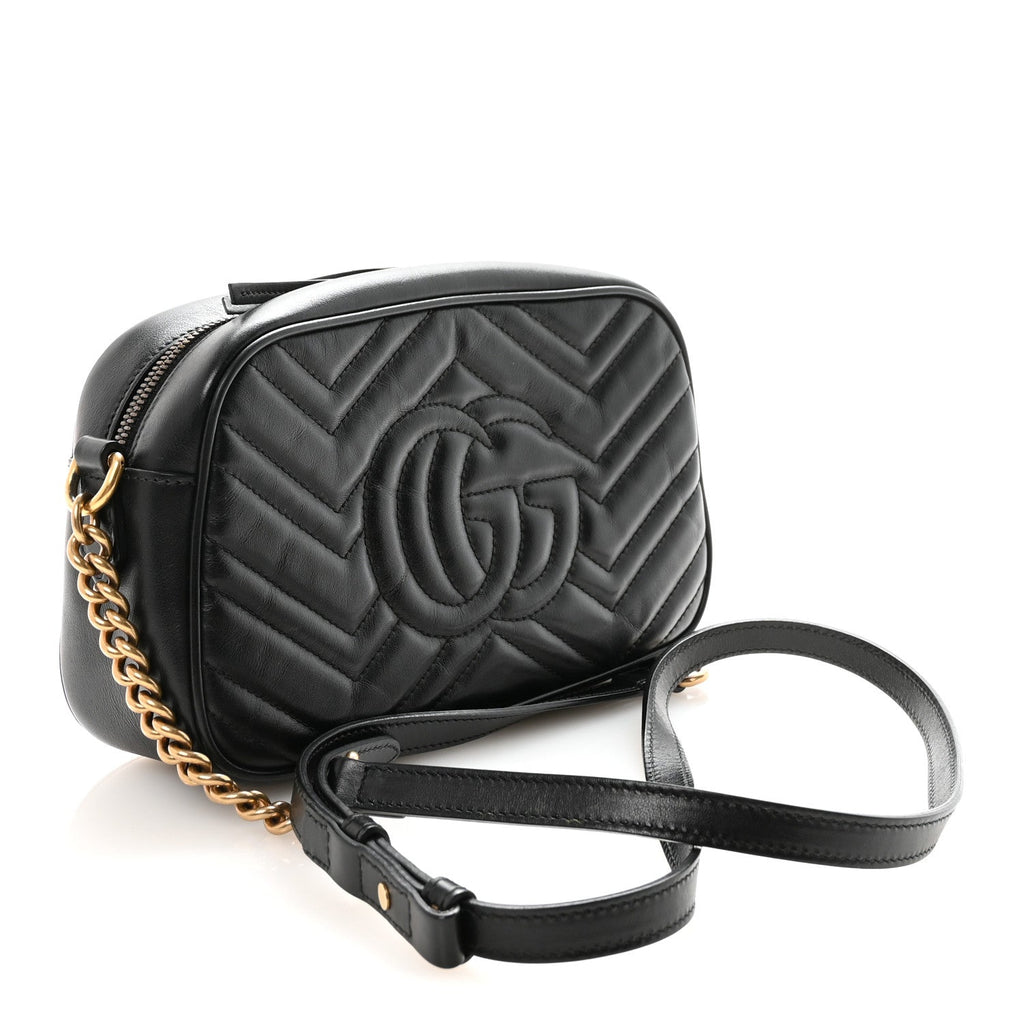 Calfskin Matelasse Small GG Marmont Chain Shoulder Bag Black