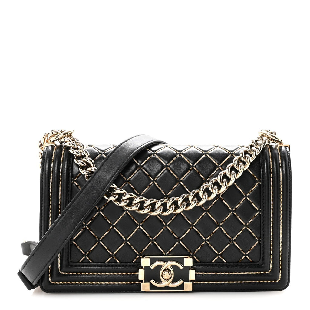 Lambskin Chain Quilted Medium Boy Flap Black