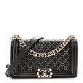 Lambskin Chain Quilted Medium Boy Flap Black