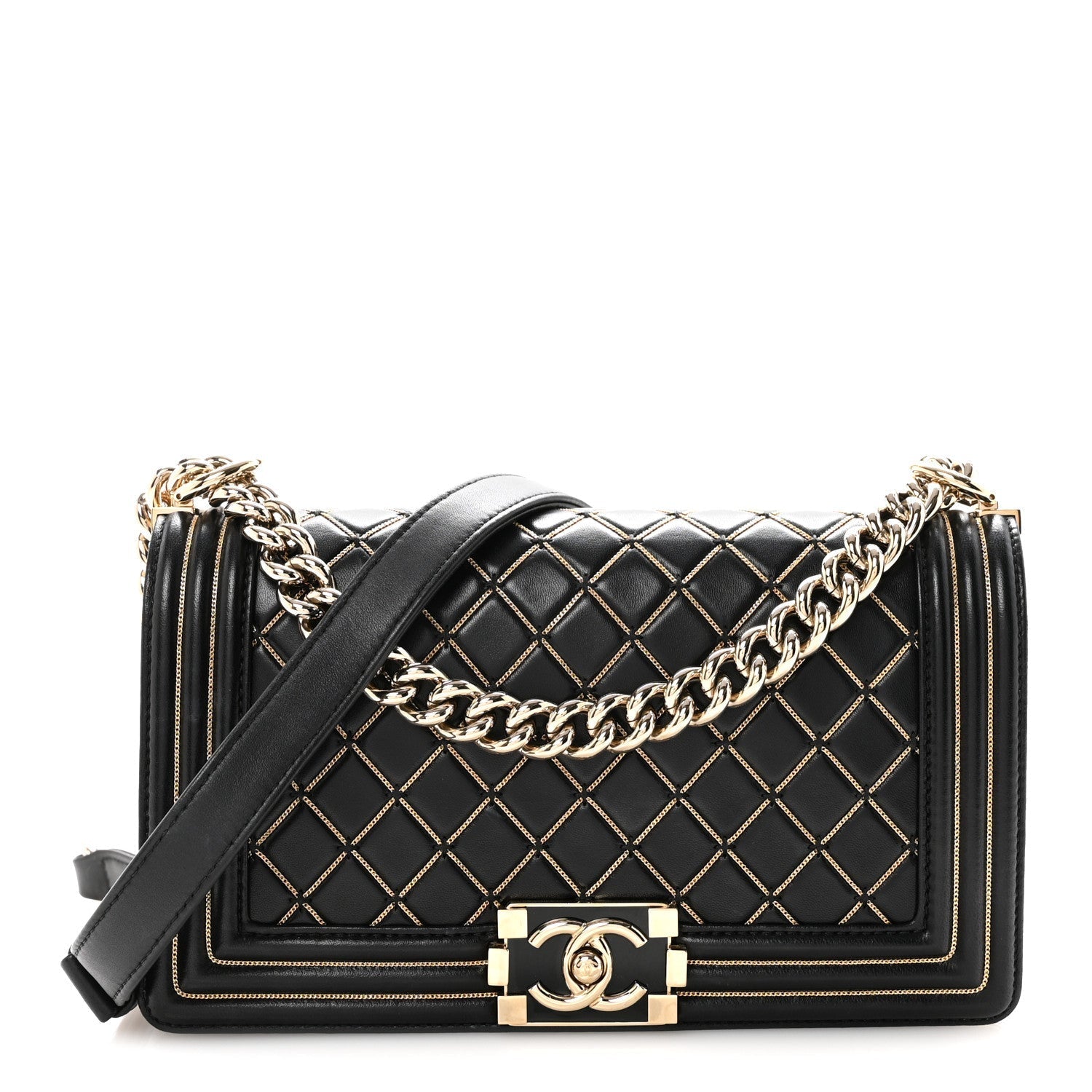 Lambskin Chain Quilted Medium Boy Flap Black